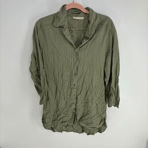 Soft Surroundings Tunic Womens army green used buttoned collar top medium
